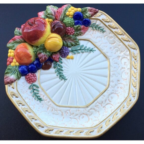 Fitz And Floyd Classic's Venezia Canapé Plate Fruit Octagon Embossed Fruit - Picture 3 of 5